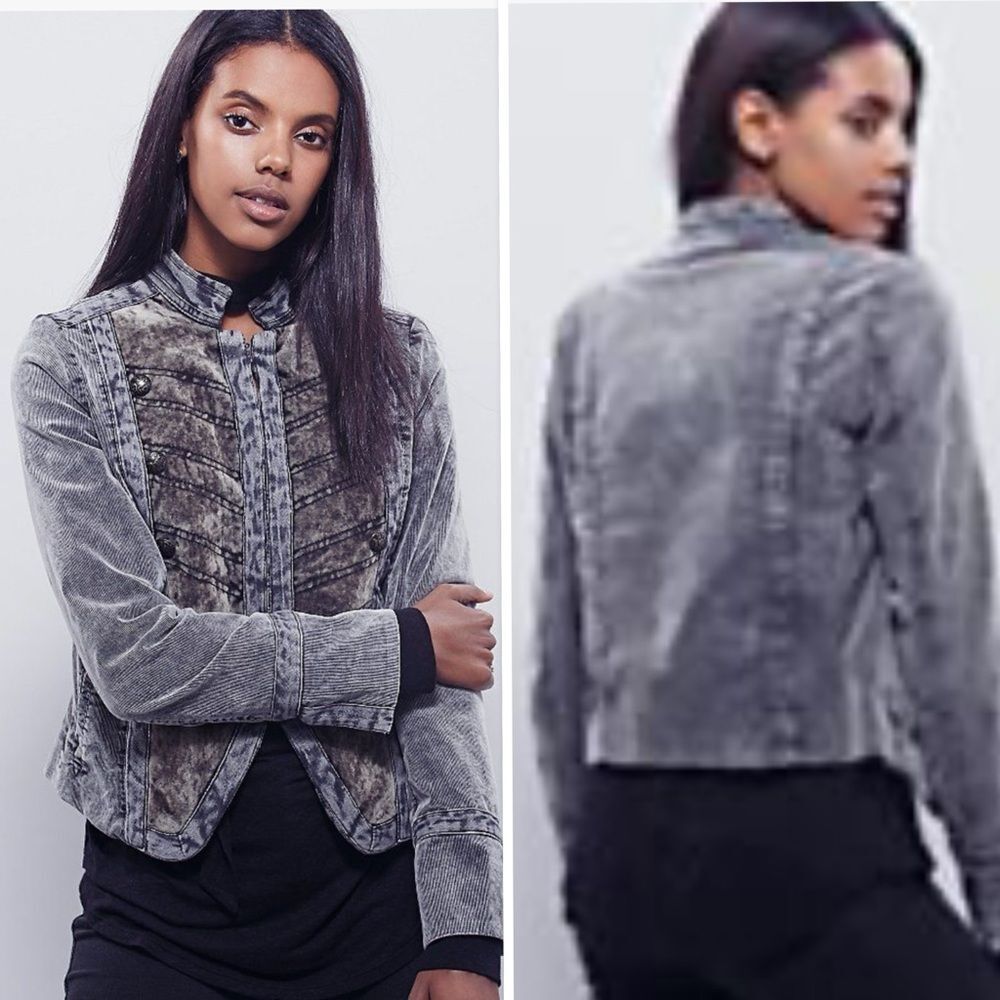 Free People Washed Cord Velvet Band  Military Jacket In Washed Blue Size S - Picture 3 of 14
